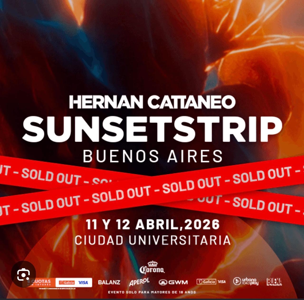 Flyer de Hernán Cattaneo Sunsetstrip Buenos Aires, 11 y 12 de abril de 2026 en Ciudad Universitaria, sold out