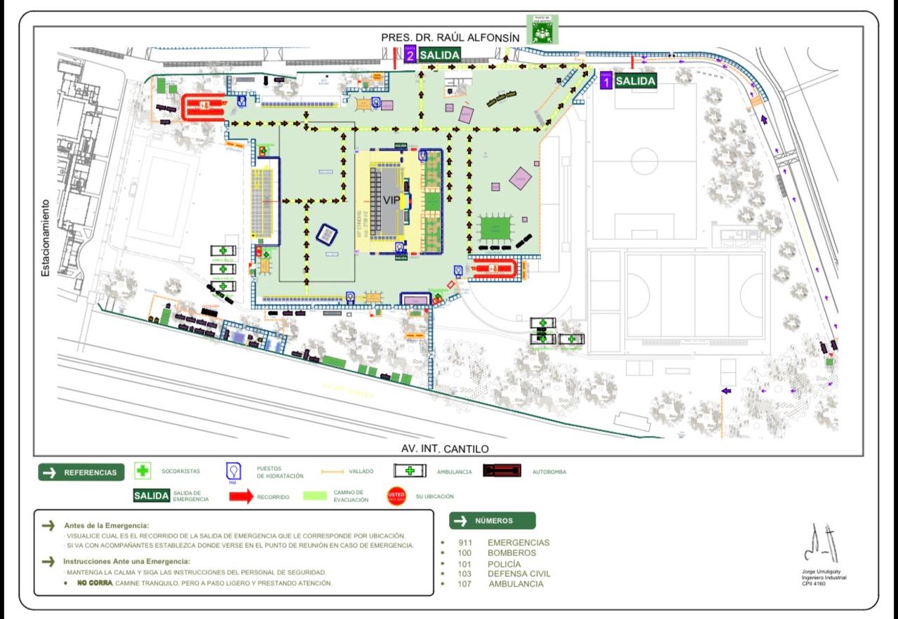 Plano de evacuación de Hernán Cattaneo Sunsetstrip 2026 en Ciudad Universitaria: salidas, recorridos y zona VIP