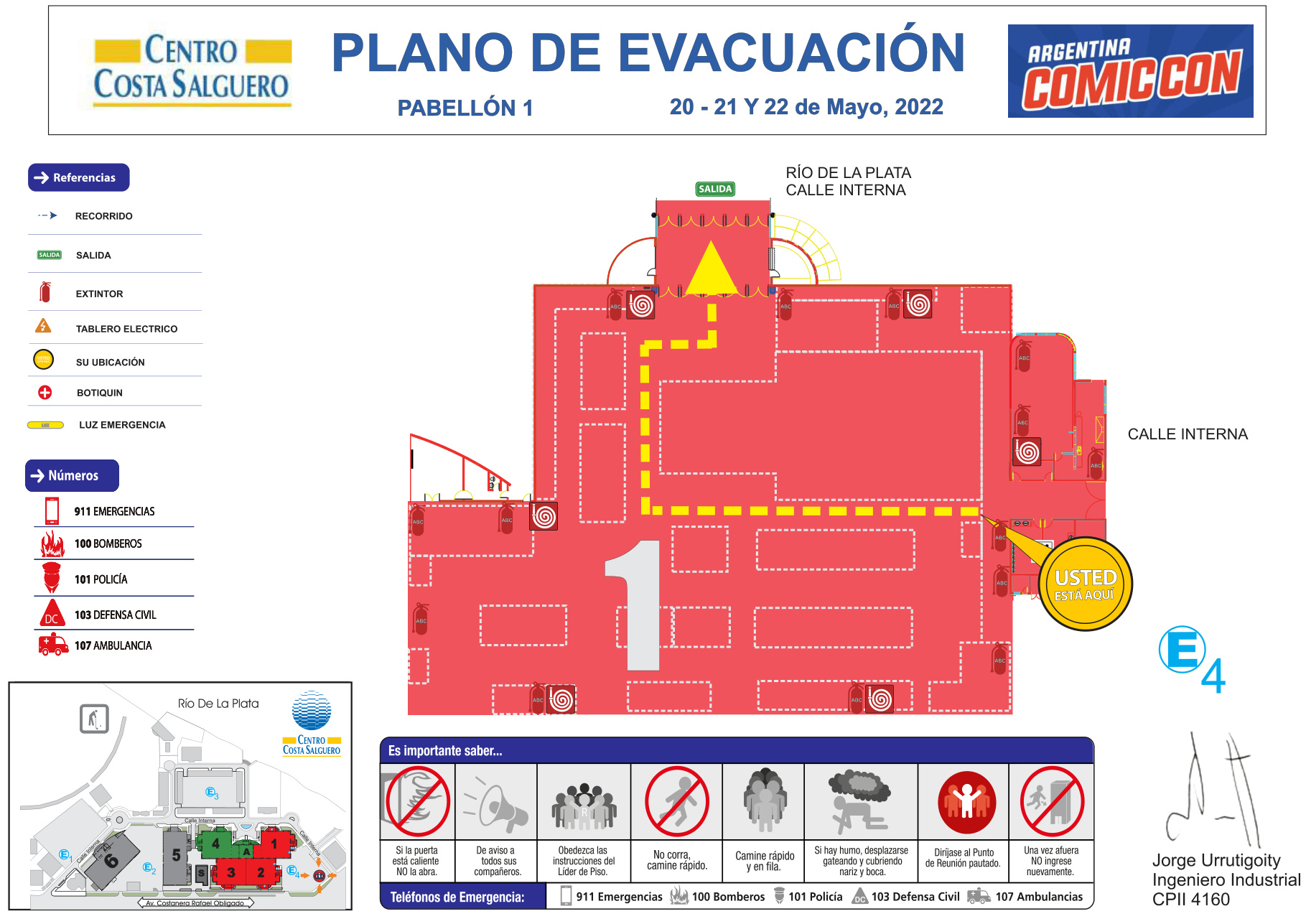 Plano de evacuación de Comic-Con Argentina 2022, pabellón 1