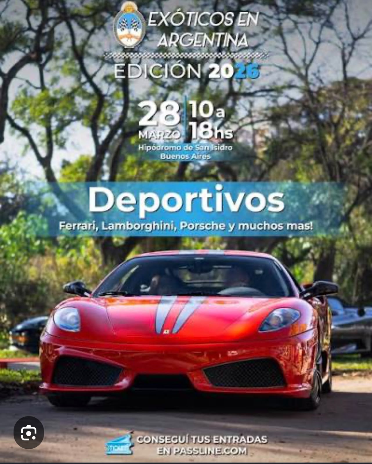 Flyer de Exóticos en Argentina 2026, edición deportivos, 28 de marzo en el Hipódromo de San Isidro