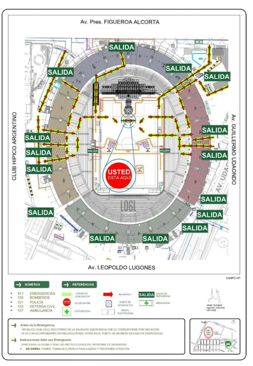 Plano de evacuación del Estadio River Plate para el show de Lali, 26 de septiembre de 2026: salidas de emergencia, recorridos y campo VIP