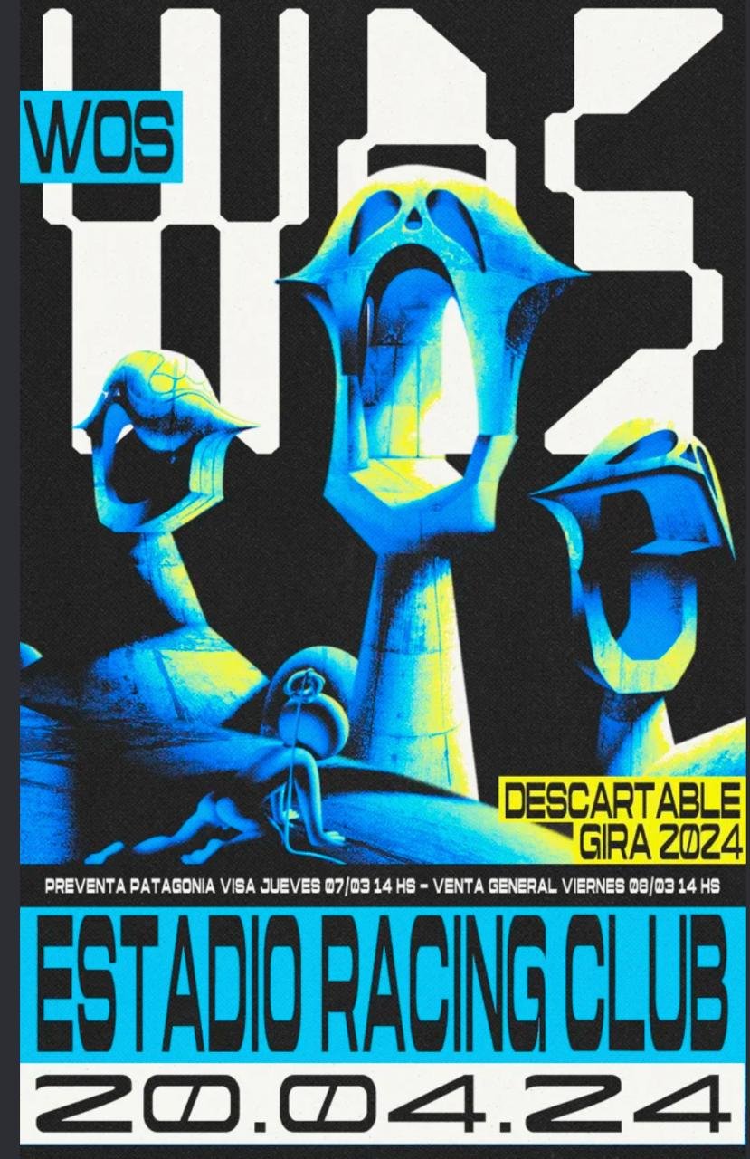 Flyer de Wos, Descartable Gira 2024: 20 de abril de 2024 en el Estadio Racing Club de Avellaneda